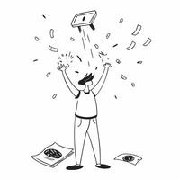 Person with Money Shower concept as A person enjoying a shower of money set against a blank background with ample space for text or design elements symbolizing joy and financial su pure vector