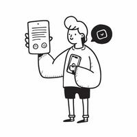 Person with Phone and Friendly Support Service concept as A person holding a phone providing friendly support service set against a blank background offering space for text or grap pure vector