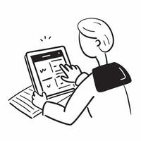 Person with Tablet and Booking System for Hospitality Service concept as A person using a tablet with a booking system set against a blank background providing space for text or gr pure Set 6 vector