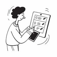 Person with Tablet and Booking System for Hospitality Service concept as A person using a tablet with a booking system set against a blank background providing space for text or gr pure Set 2 vector