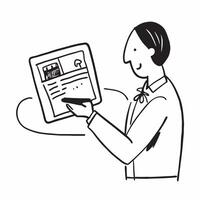 Person with Tablet and Booking System for Hospitality Service concept as A person using a tablet with a booking system set against a blank background providing space for text or gr pure vector