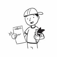 Person with Toolbelt and Blueprint for Home Improvement Service concept as A person wearing a toolbelt and holding a blueprint set against a clean background offering space for tex pure Set 3 vector