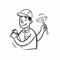 Person with Tool Kit and Pipe for Plumbing Service concept as A person holding a tool kit and a pipe set against a clean background offering ample space for text or graphics symbol pure vector