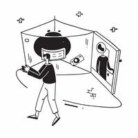 Person with VR Headset in Glossy Room concept as A person wearing a VR headset in a glossy futuristic room representing immersive technology in remote work Camera angle captures t pure vector