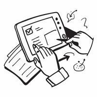Person with Tablet and Stylus for Design Service concept as A person using a tablet and stylus set against a clean background offering ample space for text or graphics symbolizing pure Set 2 vector
