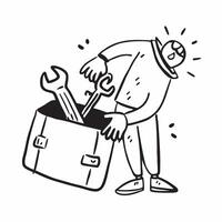 Person with Wrench and Toolbox for Automotive Service concept as A person holding a wrench and toolbox set against a clean background offering space for text or graphics symbolizin pure vector