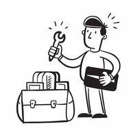 Person with Wrench and Toolbox for Automotive Service concept as A person holding a wrench and toolbox set against a clean background offering space for text or graphics symbolizin pure Set 5 vector