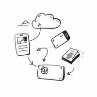 Phone and Cloud Storage Icons with Access Anywhere text isolated on white background concept as Camera movement Focus on the phone and cloud storage icons highlighting remote acces pure vector