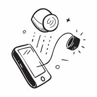 Phone and Earbuds with On the Go Productivity text isolated on white background concept as Camera movement Zoom into the phone and earbuds focusing on mobile productivity Scene Mi pure vector