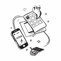 Phone and Keyboard with Remote Work Text concept as A phone and keyboard with Remote Work text on a white background symbolizing the blend of communication and productivity in remo pure vector