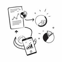 Phone and Pie Chart Icons with Analyze Data text isolated on white background concept as Camera movement Focus on the phone and pie chart icons highlighting data analysis in virtua pure vector