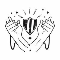 Plus Size Model Hands and Shield with Strength Text concept as An abstract showing a pair of hands representing a plus size model paired with a shield symbol and the word St pure vector