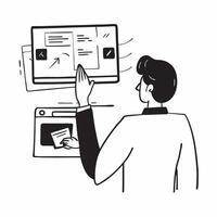 Product manager reviewing designs in a glossy virtual meeting concept as Camera movement Zoom into the product manager screen showing product designs with a glossy polished backgro pure vector