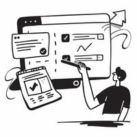 Project coordinator managing tasks on a glossy project management tool in a flexible workspace concept as Camera movement Pan across the screen displaying task assignments and proj pure Set 2 vector