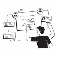 Project coordinator managing tasks in a glossy virtual meeting concept as Camera movement Pan across the screen showing task assignments with a glossy organized interface Scene A pure vector