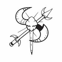 Rams Bow and War Conch concept as illustration of Rams bow crossed with a war conch isolated on a white background symbolizing the call to arms and divine righteousness duri pure vector