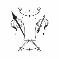 Rams Bow and Quiver with Diya Border concept as Vertical frame with Rams bow and quiver on one side and a lit diya on the other creating a balanced and traditional Dussehra themed pure vector