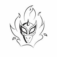 Ravana Mask and Flames concept as Abstract of Ravanas mask with flames surrounding it isolated on a white background symbolizing the fiery nature of the villain in the Dusse pure vector