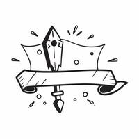Ravanas Sword and Shield Frame concept as Horizontal frame with Ravanas sword on one side and a shield on the other creating an intense and dramatic Dussehra themed copy space perf pure vector