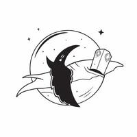 Raven and Moon with Omen Text concept as An isolated featuring a raven flying across a full moon with the word Omen in a gothic font The elements are set against a white ba pure vector