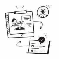 Remote HR manager interviewing a candidate via a glossy call setup concept as Camera movement Zoom into the screen showing the candidates profile and interview interface Sce pure vector