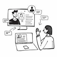 Remote HR manager interviewing a candidate via a glossy call setup concept as Camera movement Zoom into the screen showing the candidates profile and interview interface Sce pure Set 2 vector