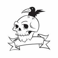 Raven and Skull with Beware Text concept as An isolated featuring a raven perched on a skull with the word Beware in a bold gothic font The elements are set against a white pure vector