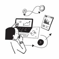 Research analyst working on data in a glossy flexible workspace concept as Camera movement Pan across the analyst screen as they analyze data Scene A sophisticated and professiona pure vector
