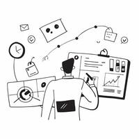 Research analyst working on data in a glossy flexible workspace concept as Camera movement Pan across the analyst screen as they analyze data Scene A sophisticated and professiona pure Set 2 vector