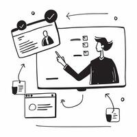 Researcher sharing data in a glossy virtual meeting concept as Camera movement Zoom into the researcher screen showing data visualization with a glossy polished background Scene A pure vector