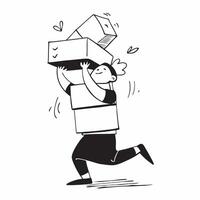 Shopper Carrying Multiple Boxes concept as Candid shot of a shopper struggling to carry multiple boxes out of a store on Black Friday capturing the hectic and overwhelming nature o pure vector