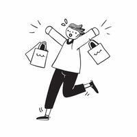 Shopper Holding Multiple Bags concept as Candid shot of a shopper walking out of a store holding multiple shopping bags in both hands with a happy expression capturing the exciteme pure vector