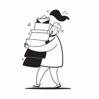 Shopper With Arms Full of Clothes concept as Candid shot of a shopper holding a large pile of clothes in their arms while navigating through a store during Black Friday capturing t pure vector