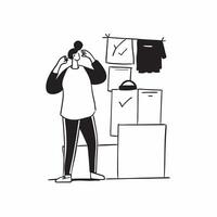 Shopper Trying on Clothes in Store concept as Candid shot of a shopper trying on clothes in the middle of a store aisle during Black Friday capturing the spontaneous and carefree n pure vector