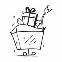 Shopping Cart with Gift Box concept as of a shopping cart with a gift box inside isolated on a white background symbolizing Black Friday holiday shopping and gift pur pure vector