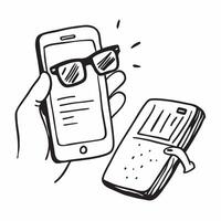 Smartphone and Glasses with Remote Work Text concept as A smartphone and glasses with Remote Work text on a white background highlighting the necessity of clear vision and communic pure Set 4 vector