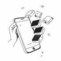 Smartphone with holographic chat bubbles and copy space isolated on white balance concept as Camera movement Zoom into the smartphone screen focusing on the glowing holographic cha pure Set 2 vector