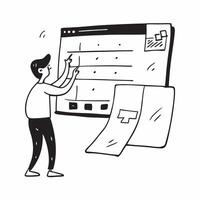 Social media manager scheduling posts on multiple platforms concept as A social media manager in a modern office scheduling posts on multiple social media platforms using a desktop pure vector
