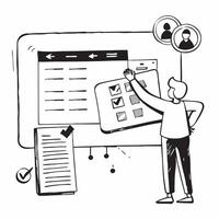 Social media manager scheduling posts on multiple platforms concept as A social media manager in a modern office scheduling posts on multiple social media platforms using a desktop pure Set 2 vector