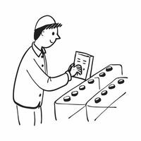 Supervisor candidly inspecting quality control in a production line concept as A candid shot of a supervisor inspecting quality control on a production line The camera captures th pure vector