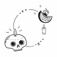 Sugar Skull and Candle Border with Copy Space concept as A border frame with a sugar skull on the top left and a lit candle on the bottom right creating a balanced and serene desig pure vector