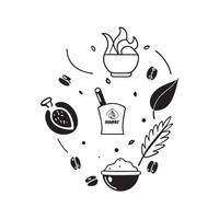 Sustainable cookware and seasonal foods with World Food Day text isolated on white concept as Camera movement Zoom into the sustainable cookware and seasonal foods Scene Isolated pure Set 2 vector