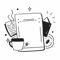 Tablet and coffee mug with Morning Routine text in a border frame with copy space concept as Camera movement Zoom into the tablet and coffee mug with text Scene Relaxed and modern pure vector