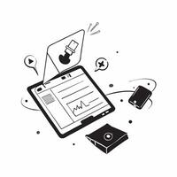 Tablet and keyboard with holographic content creation app and flexible workspace text concept as Camera movement Pan across the tablet and keyboard with a holographic content creat pure vector