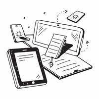 Tablet and desktop with holographic document editor and flexible workspace text concept as Camera movement Pan across the tablet and desktop screens with a holographic document edi pure Set 2 vector