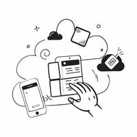 Tablet and mobile phone with holographic cloud storage and flexible workspace text concept as Camera movement Pan across the tablet and mobile phone screens with holographic cloud pure vector