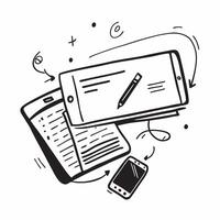 Tablet and Notebook with Remote Work Text concept as A tablet and notebook with Remote Work text on a white background illustrating the blend of digital and analog tools in remote pure Set 4 vector