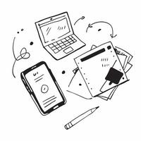 Tablet and Notebook with Remote Work Text concept as A tablet and notebook with Remote Work text on a white background illustrating the blend of digital and analog tools in remote pure vector