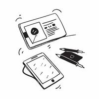 Tablet and Notebook with Remote Work Text concept as A tablet and notebook with Remote Work text on a white background illustrating the blend of digital and analog tools in remote pure Set 3 vector