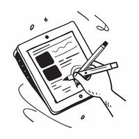 Tablet and Pen with Remote Work Text concept as A tablet and pen with Remote Work text on a white background highlighting the combination of digital and manual tools in remote work pure vector